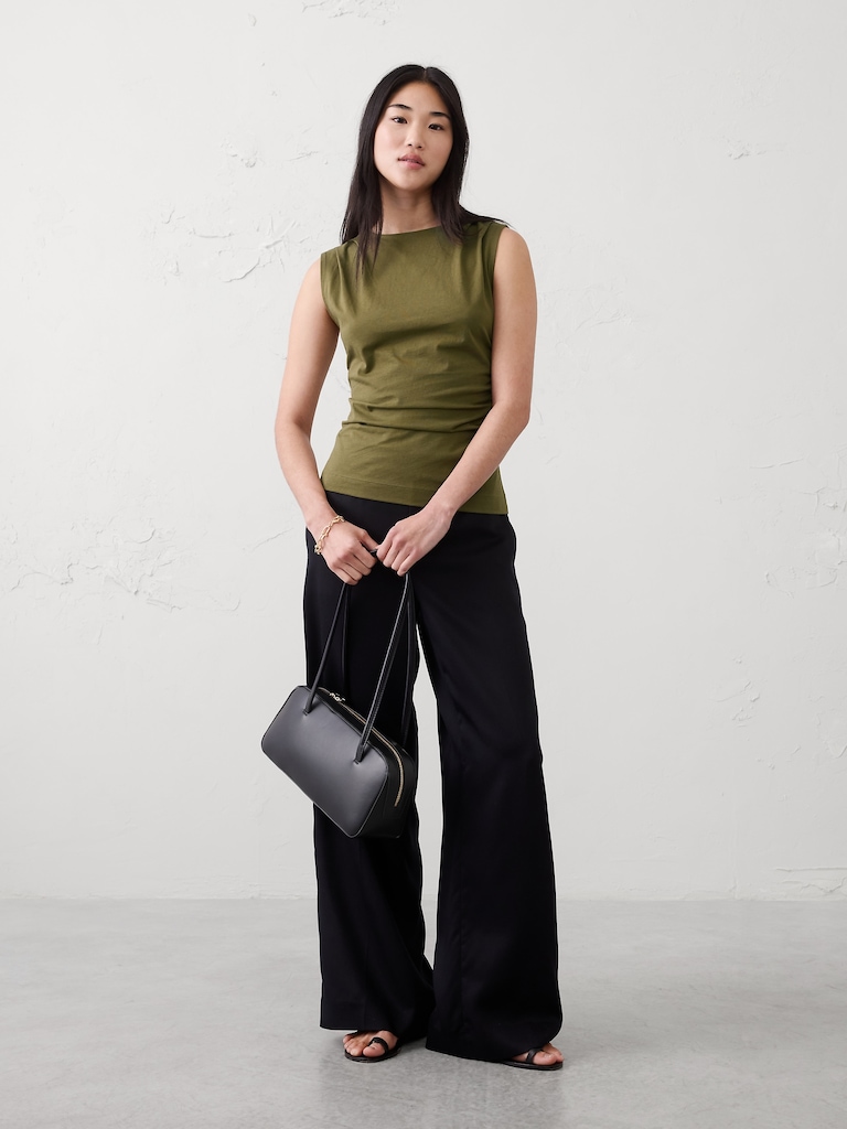 Vegan Leather East West Top Handle Bag