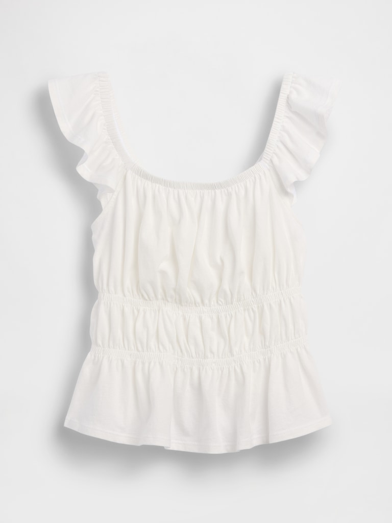 Kids Flutter-Sleeve Smocked Peplum Top