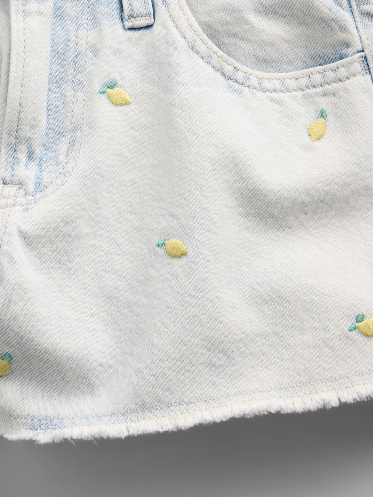 Kids Low Rise Stride Embroidered Lemon Denim Shorts
