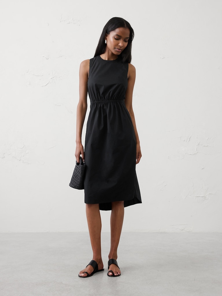 Rounded Hem Poplin Midi Dress