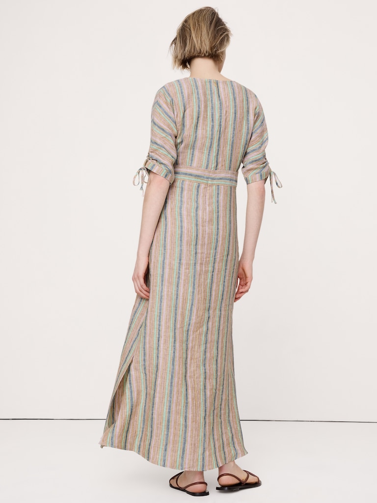Linen Tie-Sleeve Midi Dress