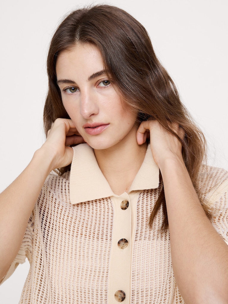 Mesh Polo Cardigan