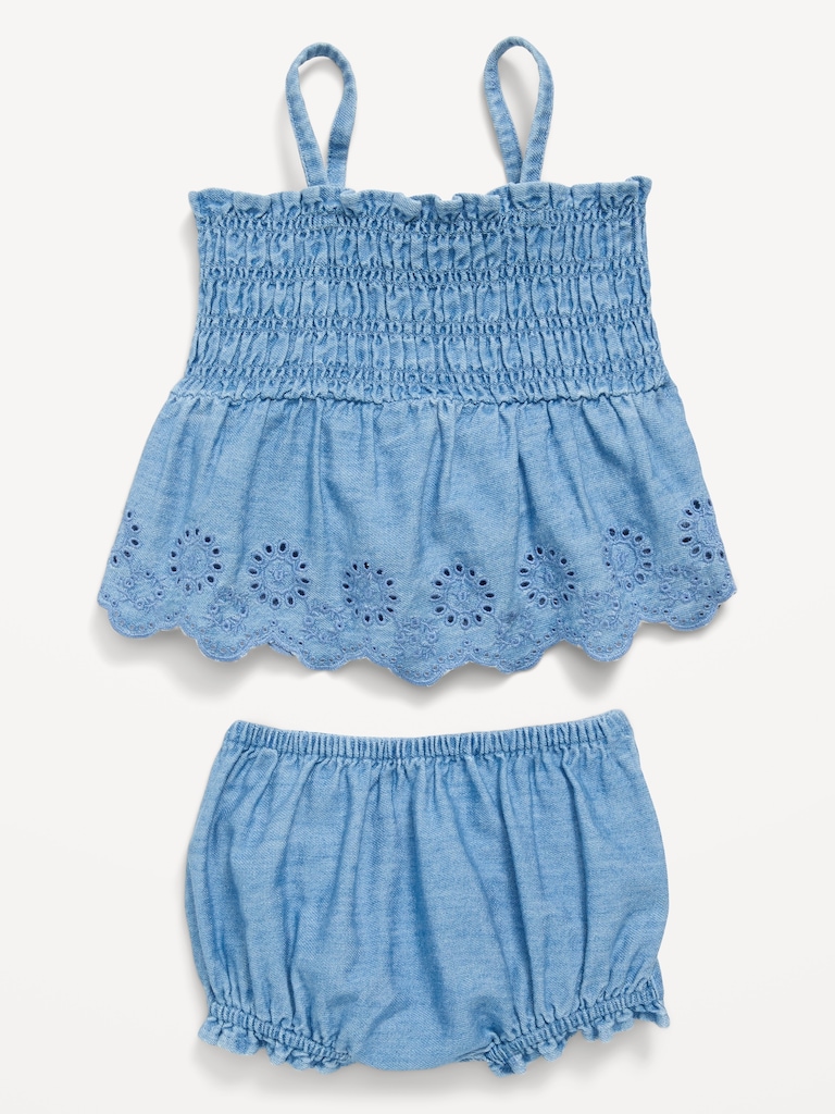 Sleeveless Smocked Peplum Top and Shorts Set for Baby
