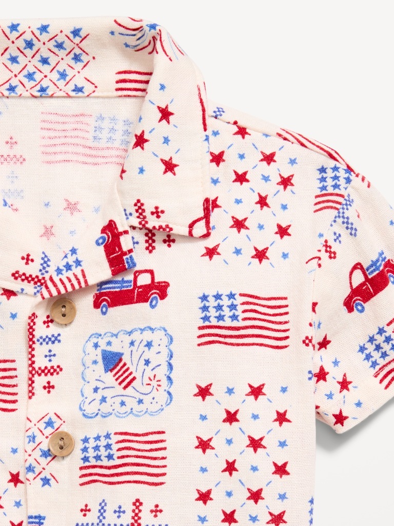 Printed Short-Sleeve Linen-Blend Shirt and Shorts Set for Baby