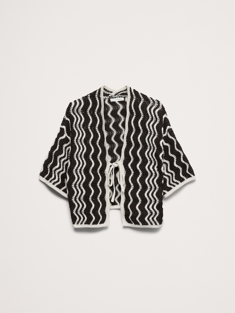 Cotton Scallop Stripe Tie-Front Cardigan