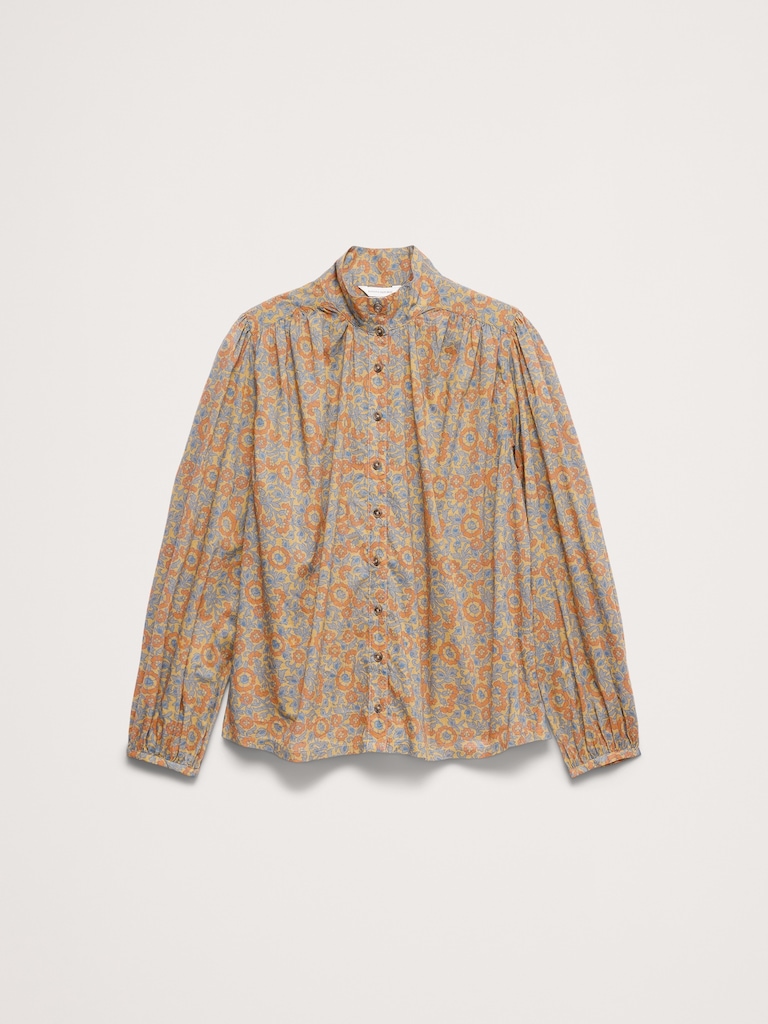 Lightweight Cotton Ruched-Shoulder Shirt