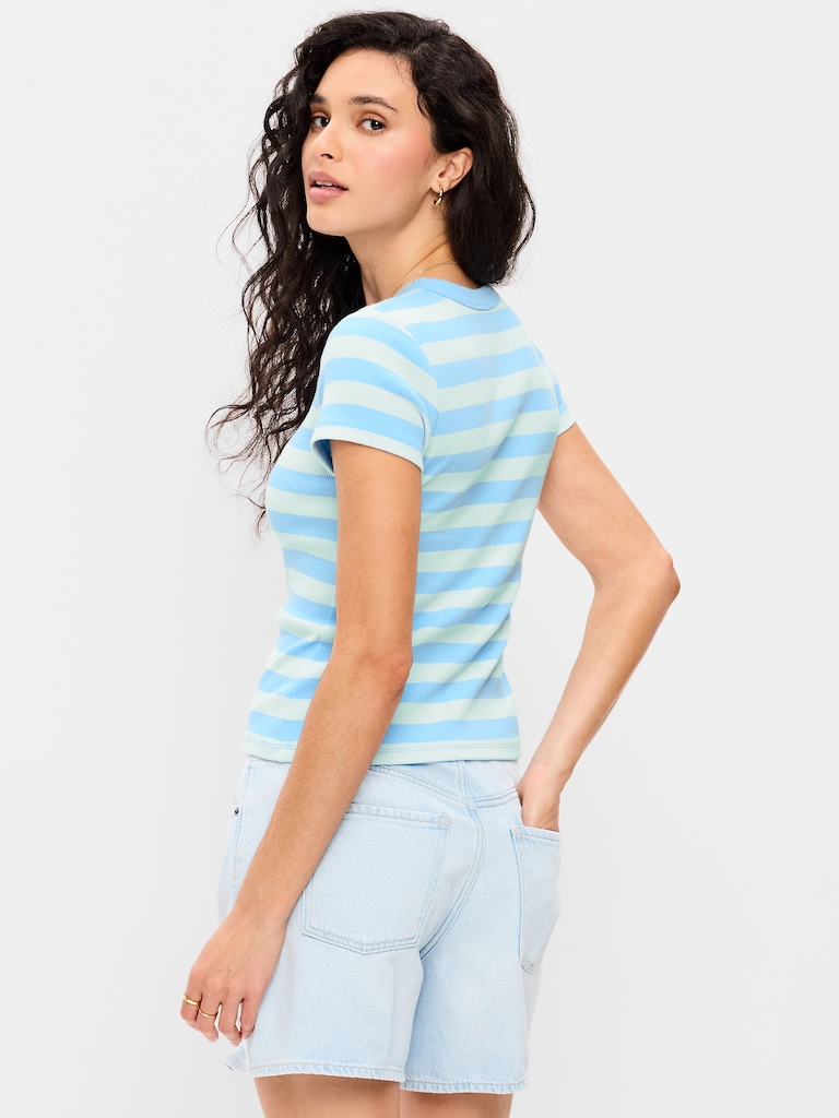 T-shirt moulant côtelé ras du cou