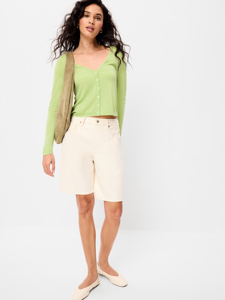 Cardigan court diaphane à manches longues et encolure en V