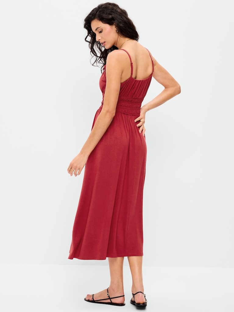 Fit & Flare Jersey Smocked-Waist Midi Dress