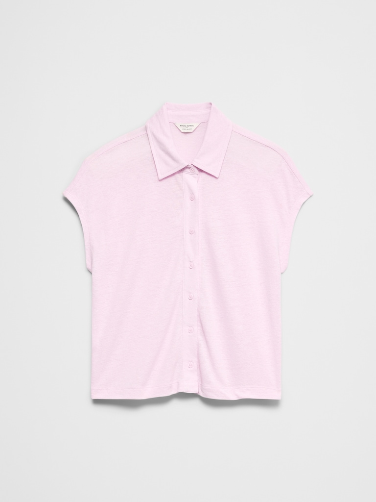 Linen-Blend Collared Top