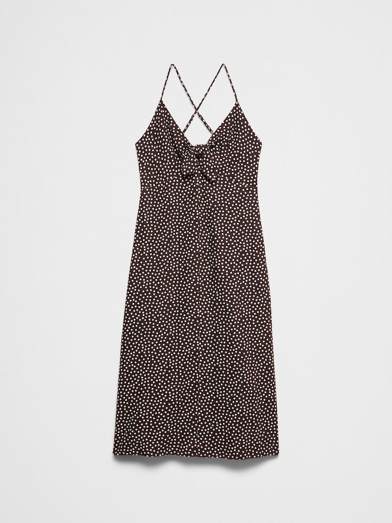 Linen-Blend Tie-Front Midi Dress