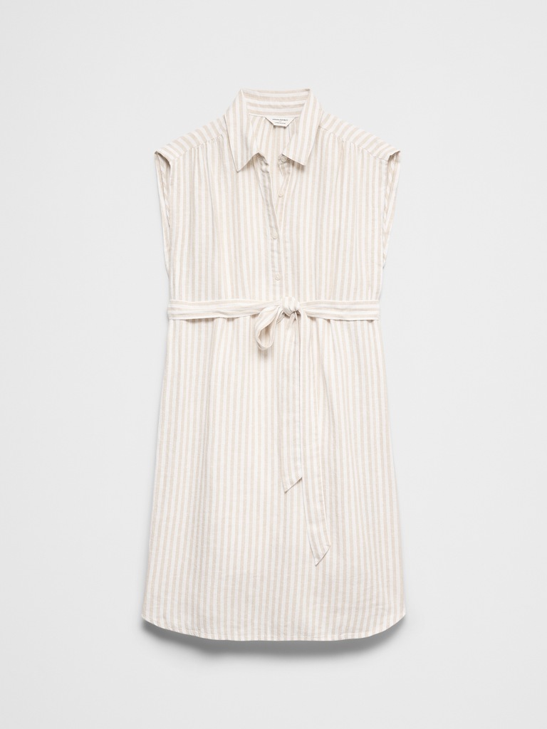 Linen-Blend Knee-Length Shirtdress