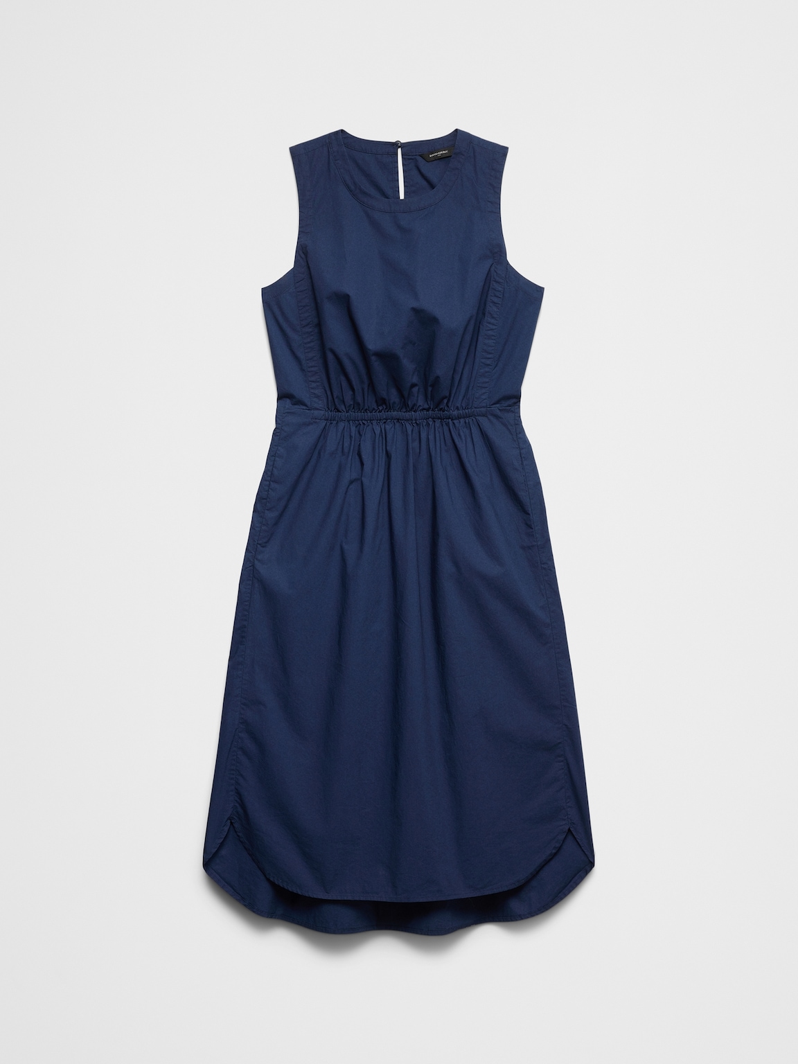 Rounded Hem Poplin Midi Dress