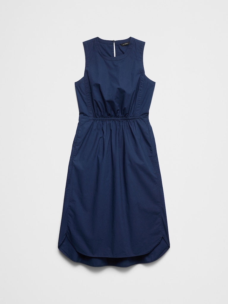 Rounded Hem Poplin Midi Dress