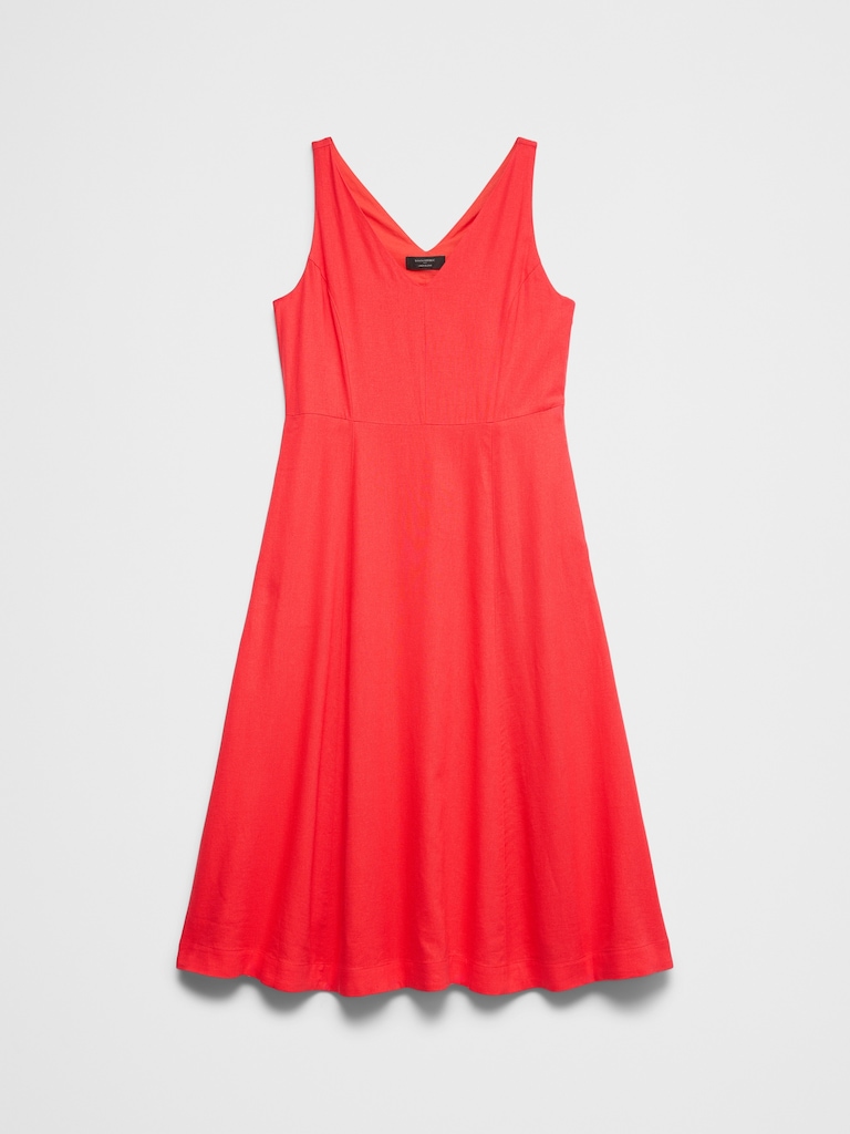 Linen-Blend Drapey Midi Dress