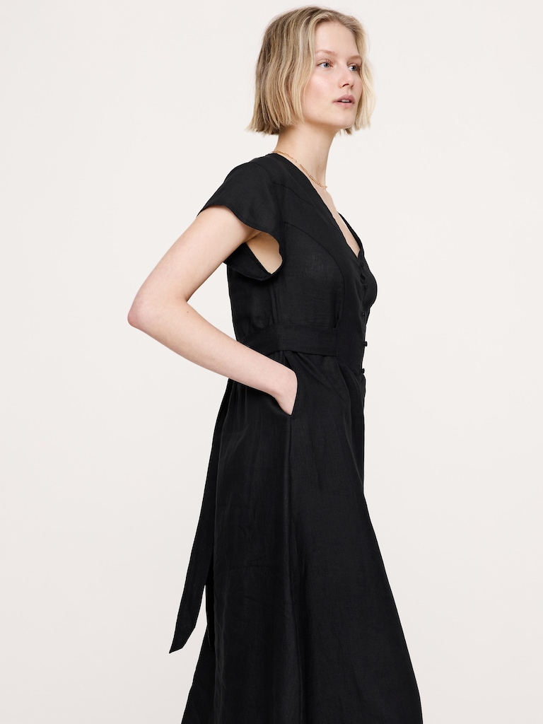 Linen Side-Tie Maxi Dress