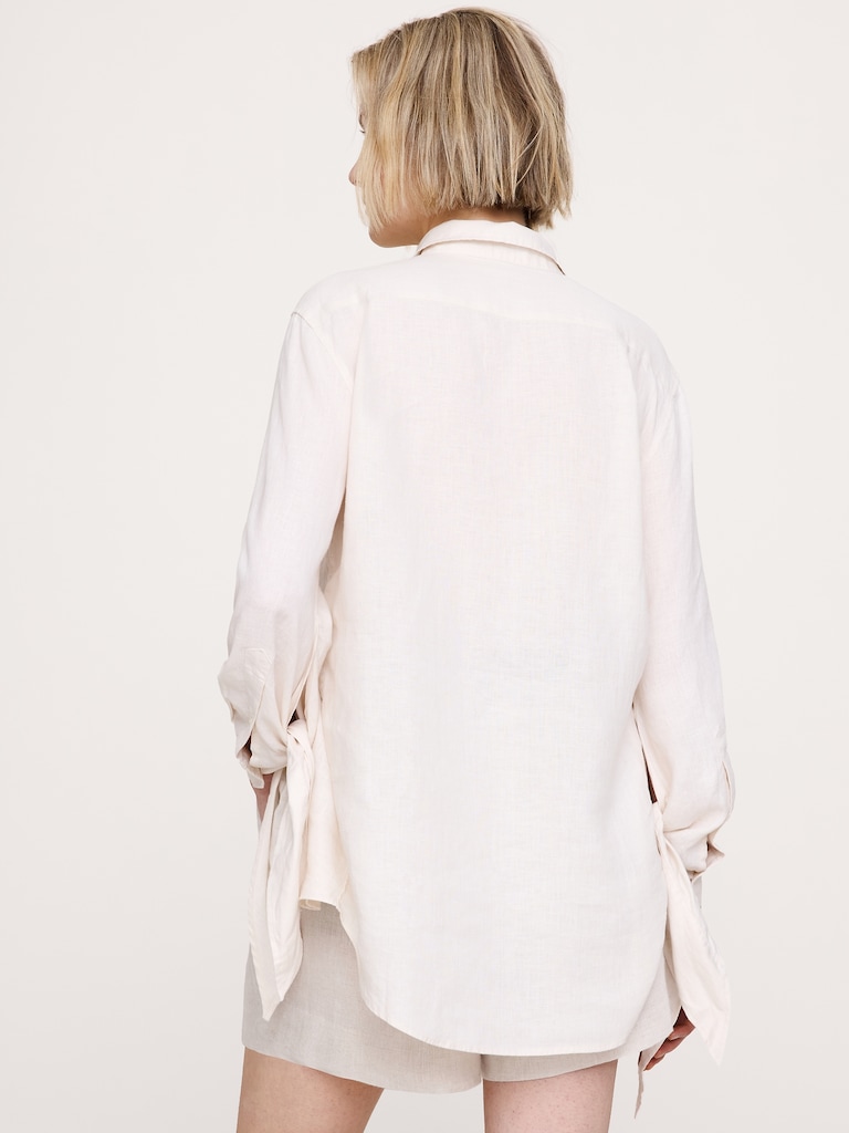 The Oversized Tie-Cuff Shirt in Linen