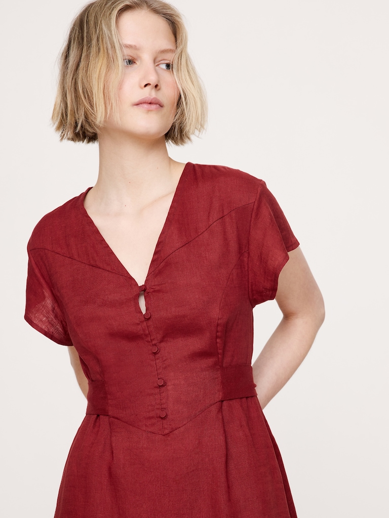 Linen Side-Tie Maxi Dress