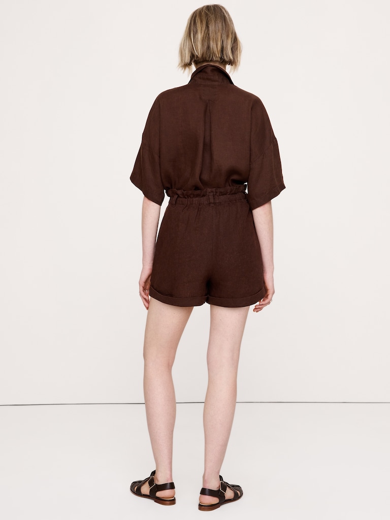 3.5" Paperbag-Waist Pull-On Linen Short