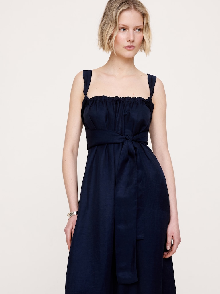 Viscose-Linen Gathered Maxi Dress