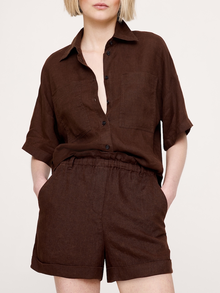 3.5" Paperbag-Waist Pull-On Linen Short