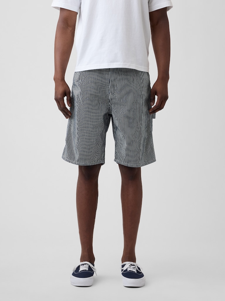 9" Denim Railroad Stripe Carpenter Shorts