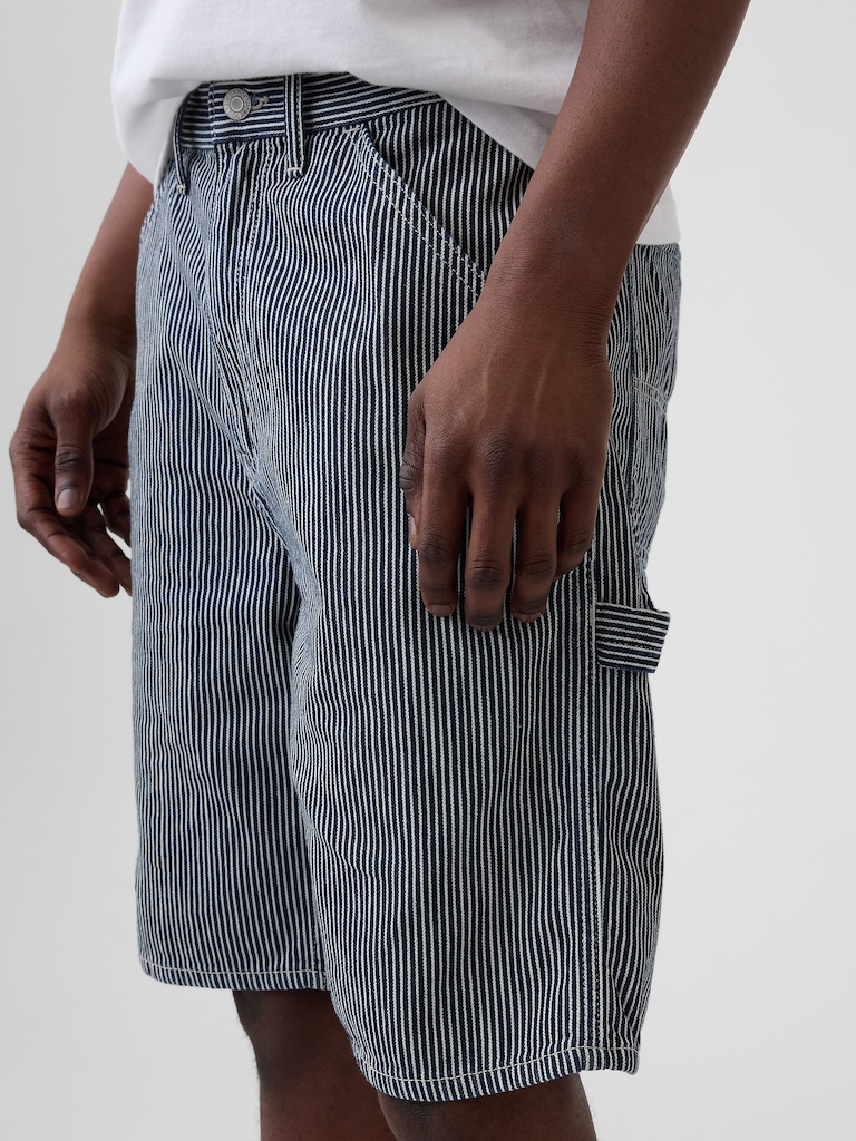 9" Denim Railroad Stripe Carpenter Shorts