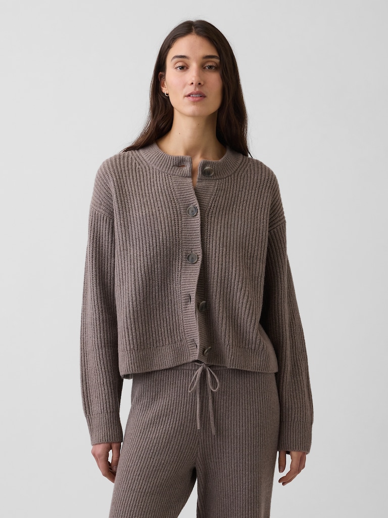 CashSoft Oversized Shaker-Stitch Cardigan