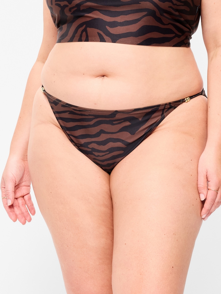 Beaded Mid-Rise Bikini Swim Bottoms