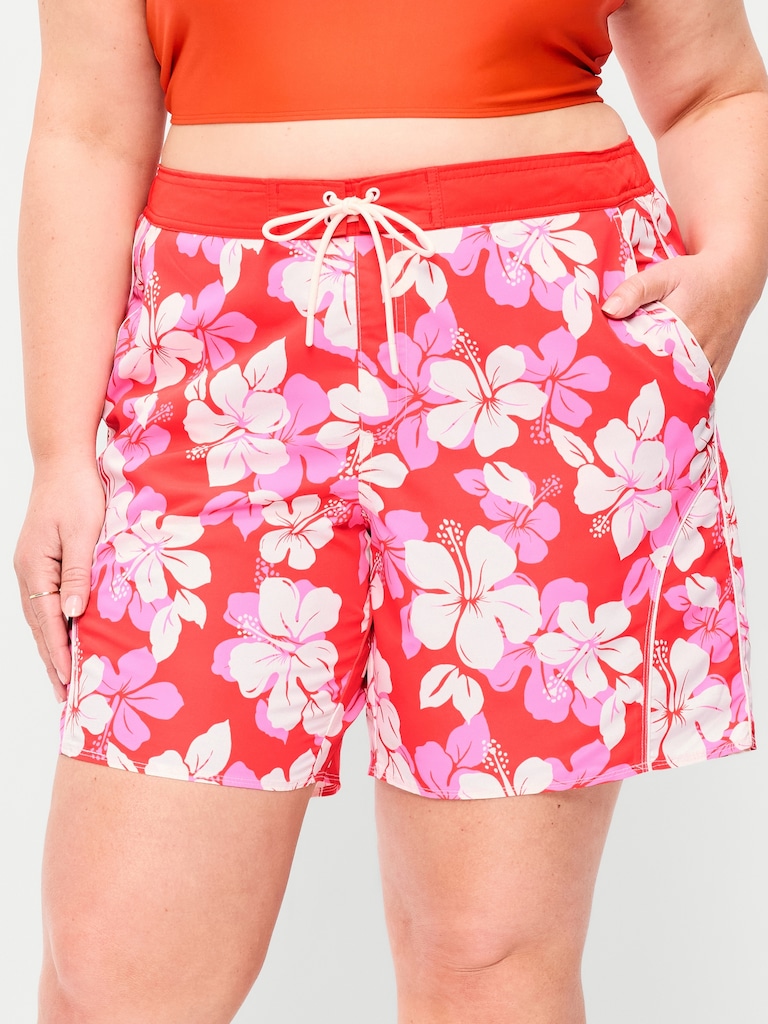 Mid-Rise Loose Swim Board Shorts