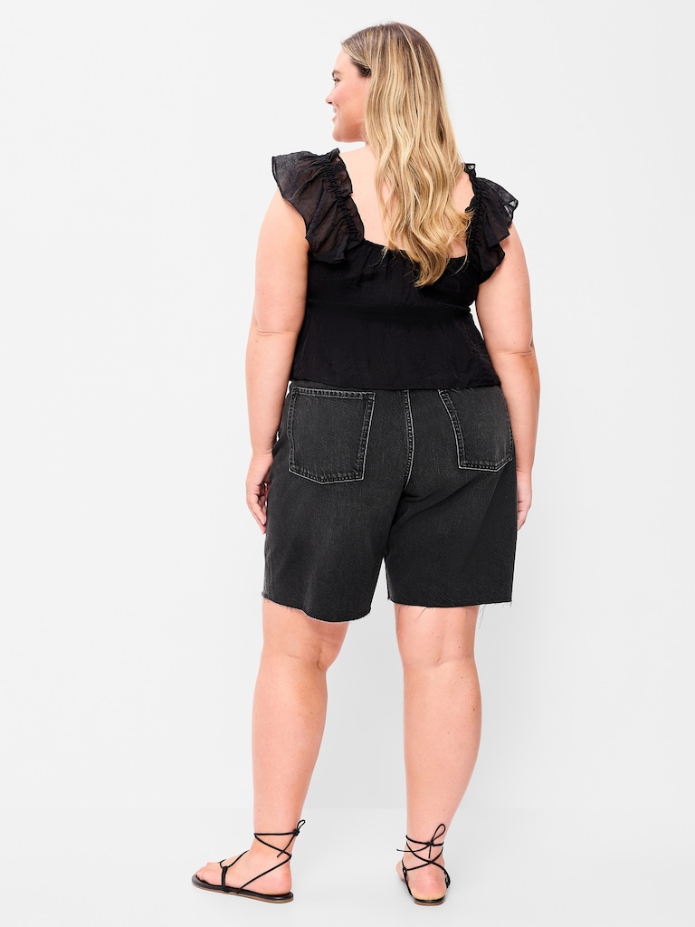 Mid-Rise Baggy Jean Shorts -- 9-inch inseam