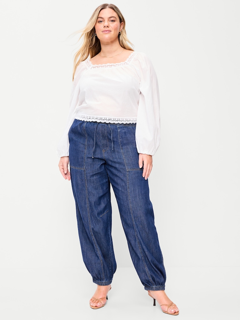 Mid-Rise Pull-On Utility Harem Jeans