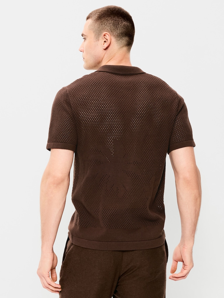 Short-Sleeve Open-Knit Sweater Shirt