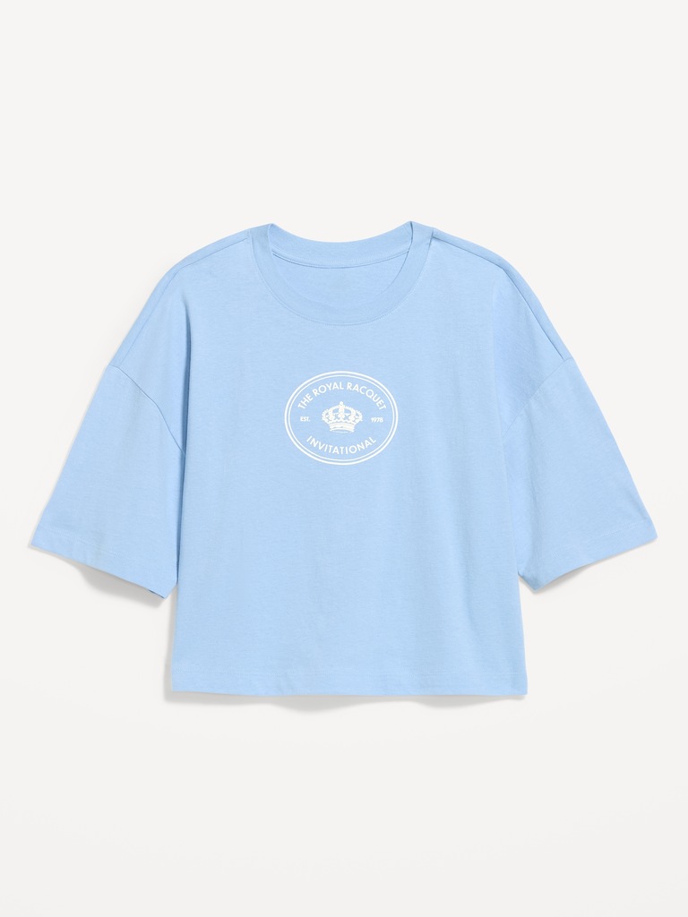 Vintage Crew-Neck Oversized Crop Graphic T-Shirt