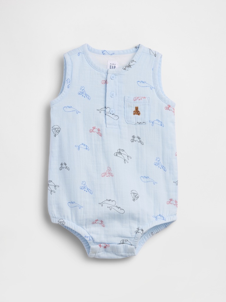 Baby Cotton Gauze Henley Pocket Tank Bodysuit
