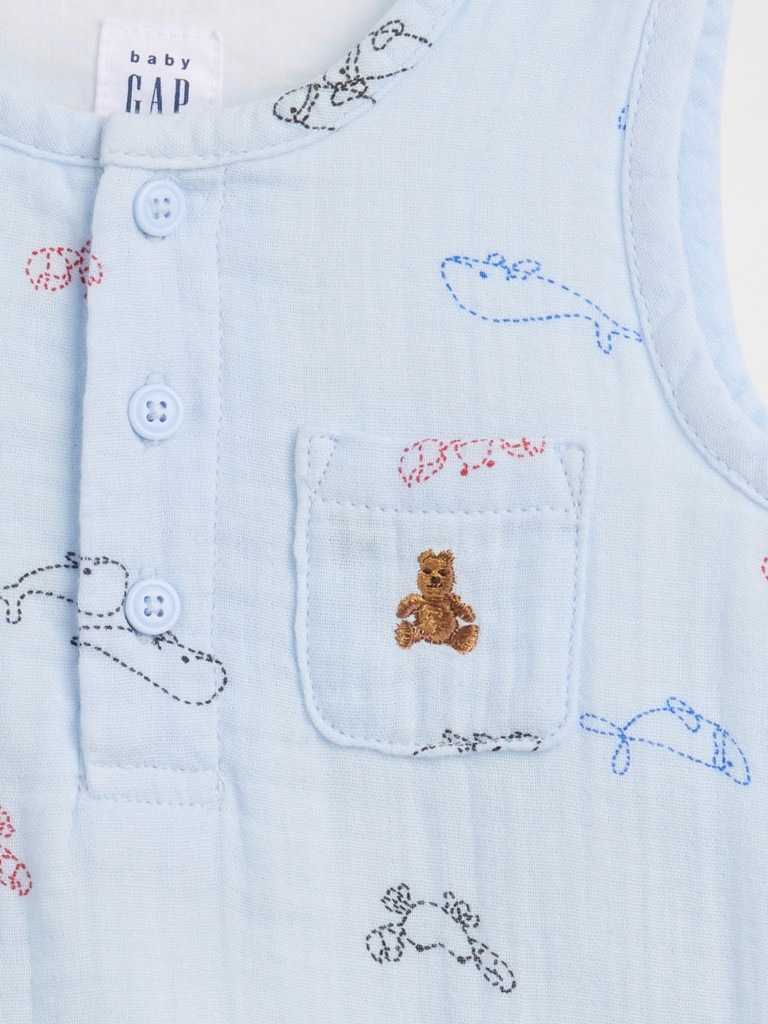 Baby Cotton Gauze Henley Pocket Tank Bodysuit