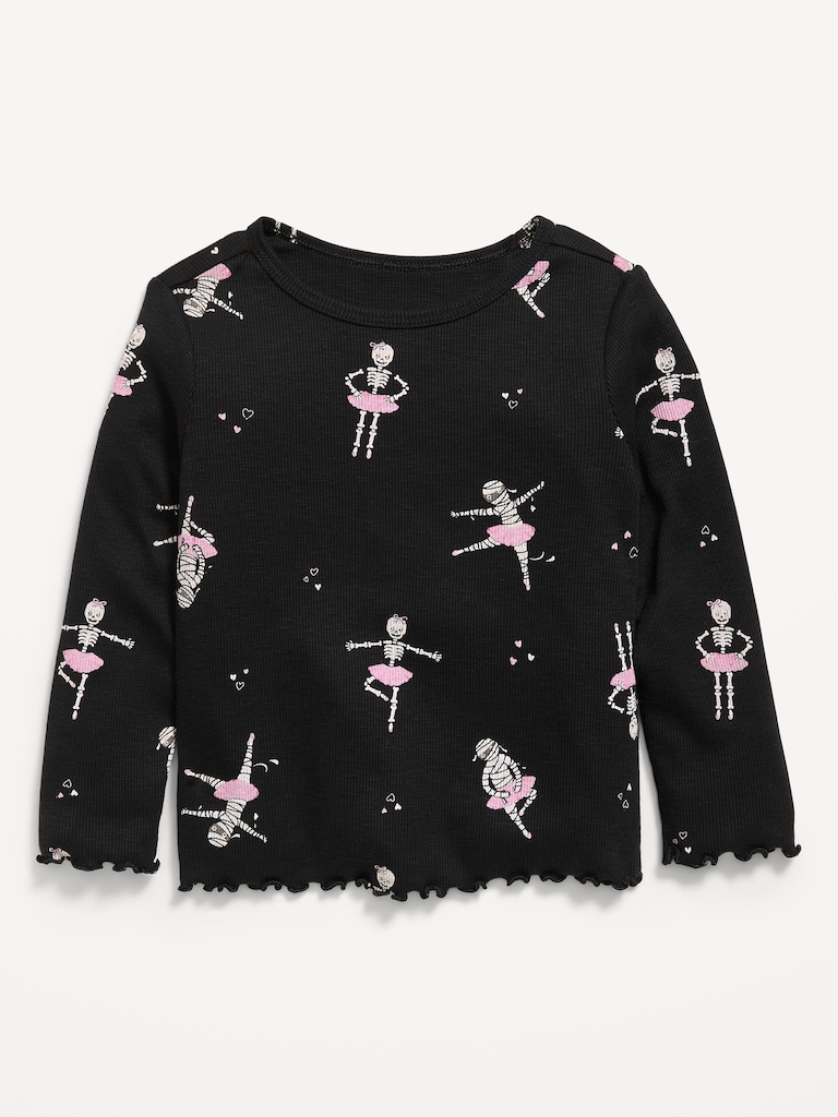 Printed Fitted Long-Sleeve Ribbed T-Shirt for Toddler Girls