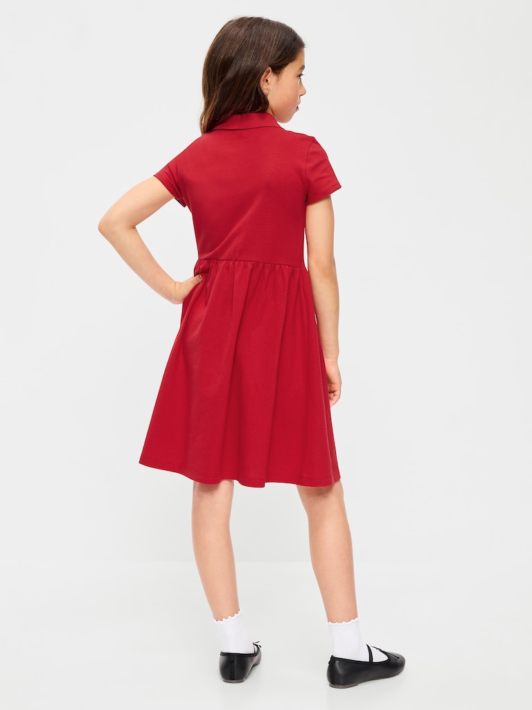 School Uniform Fit & Flare Pique Polo Dress for Girls
