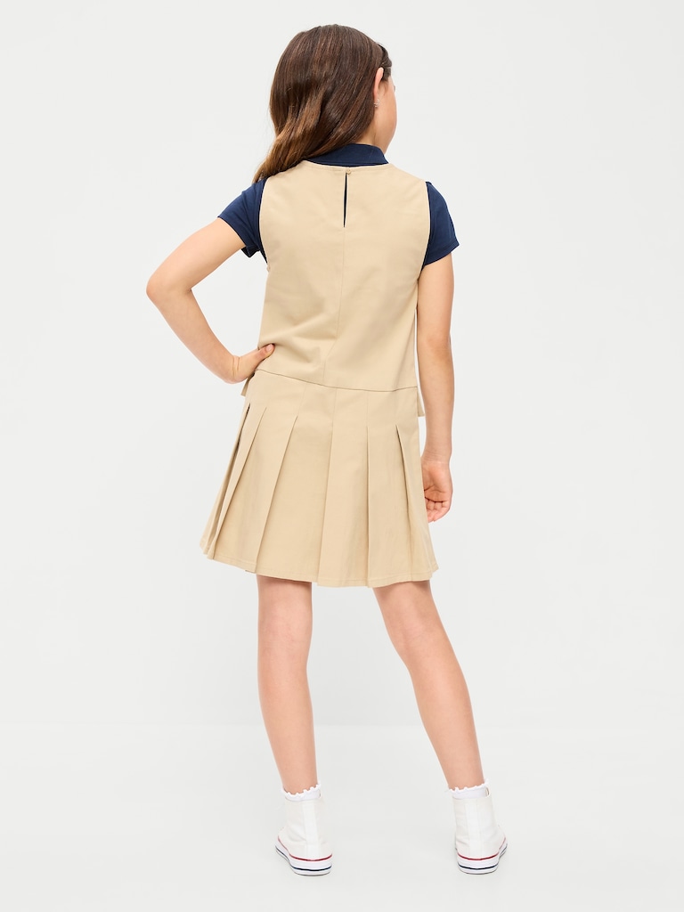 Sleeveless School Uniform Twill Dress for Girls