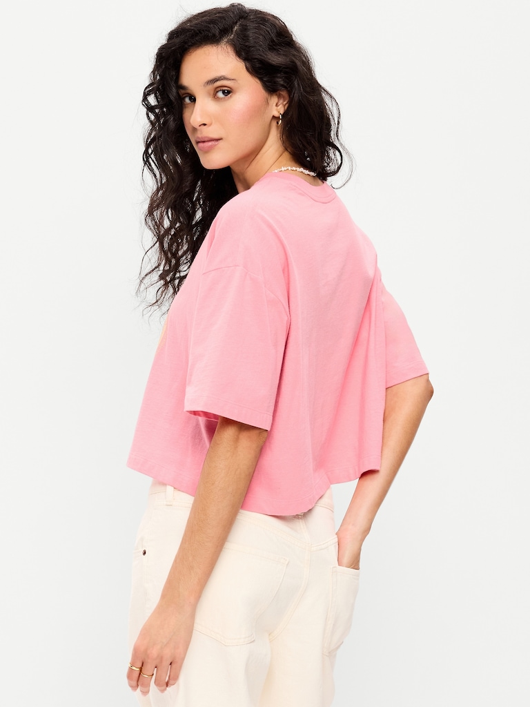 Crew-Neck Oversized Crop Graphic T-Shirt