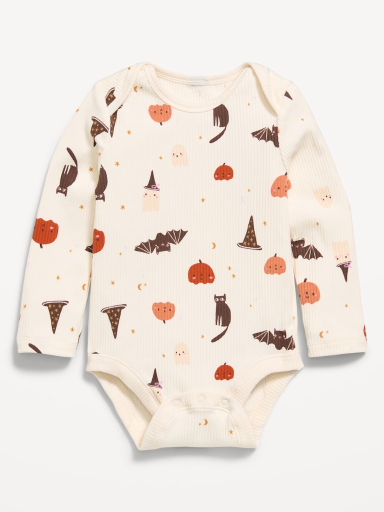 Printed Long-Sleeve Ribbed Bodysuit for Baby