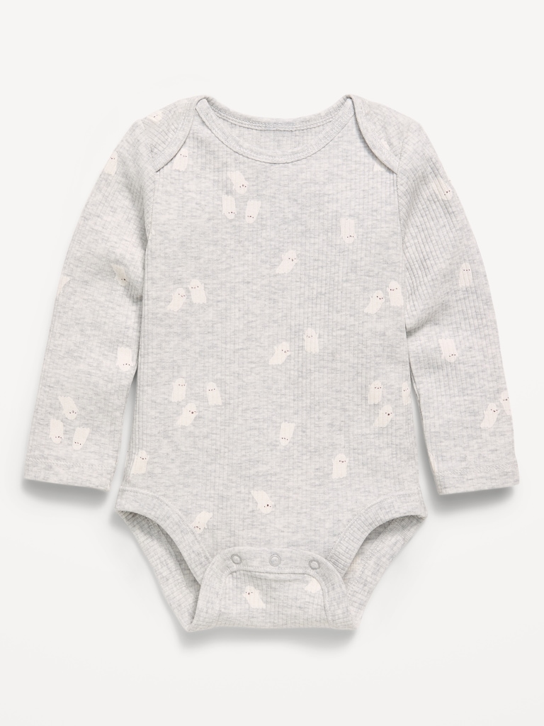 Printed Unisex Long-Sleeve Ribbed Bodysuit for Baby