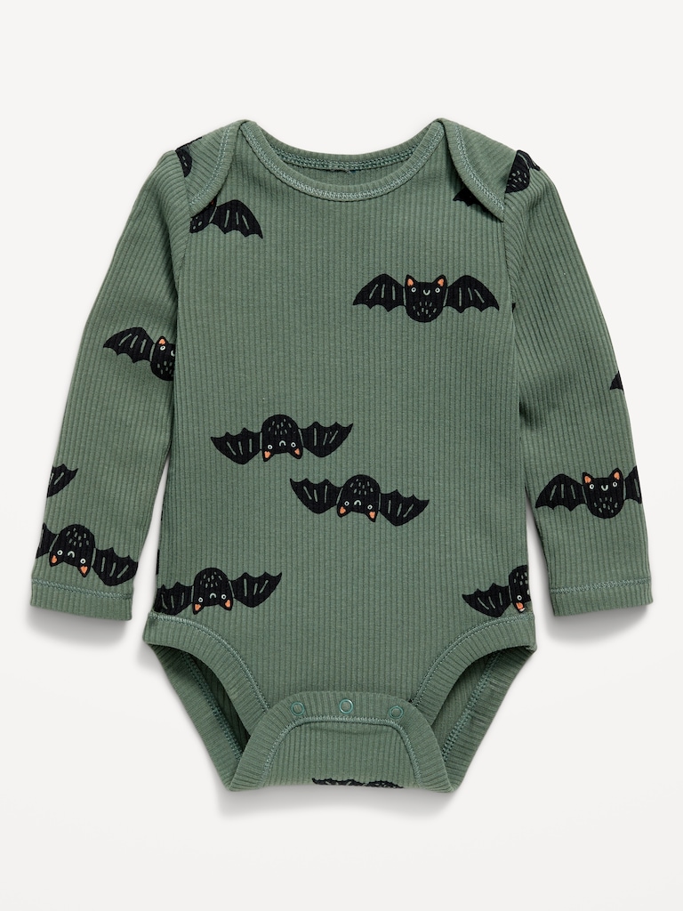 Printed Unisex Long-Sleeve Ribbed Bodysuit for Baby