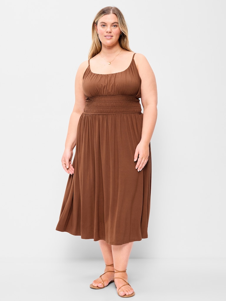Fit & Flare Jersey Smocked-Waist Midi Dress