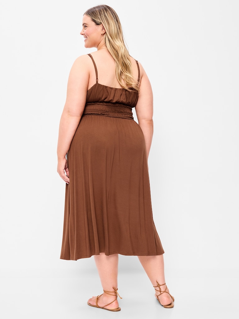 Fit & Flare Jersey Smocked-Waist Midi Dress