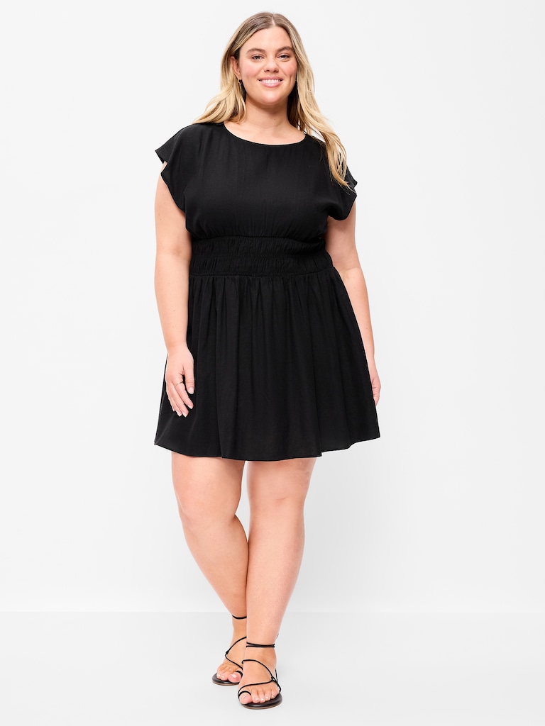 Smocked-Bodice Fit & Flare Mini Dress