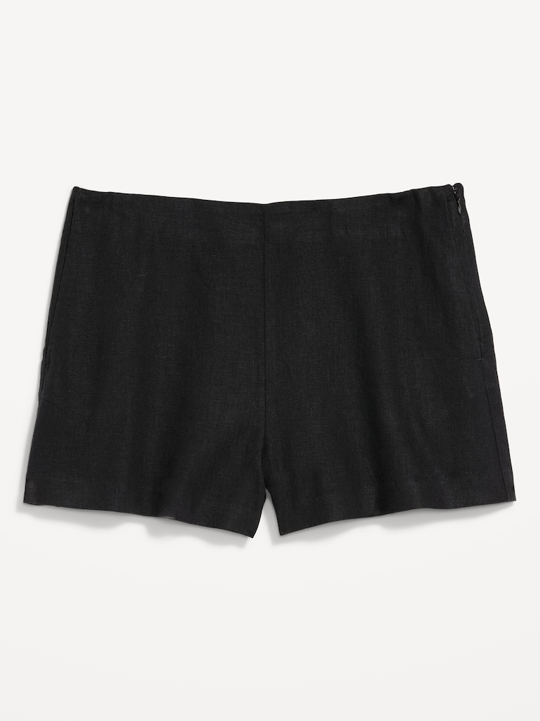 High-Waisted Linen-Blend Micro Shorts