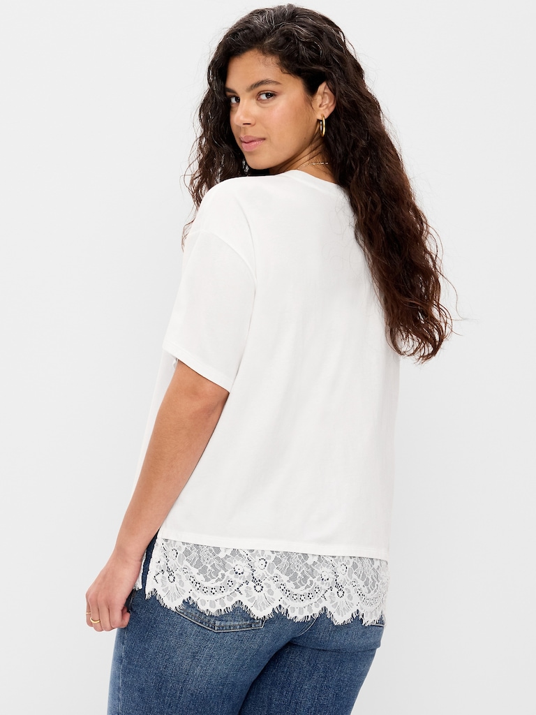 Oversized Lace Hem T-Shirt