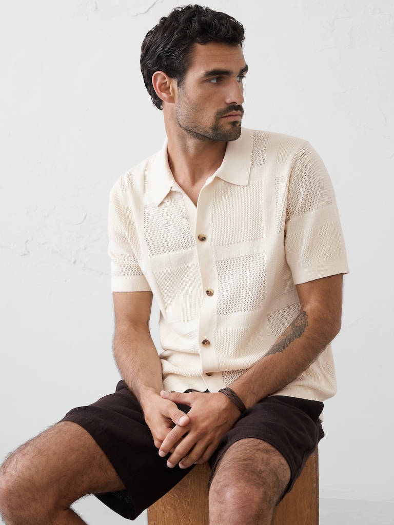 Mesh Patchwork Sweater Polo