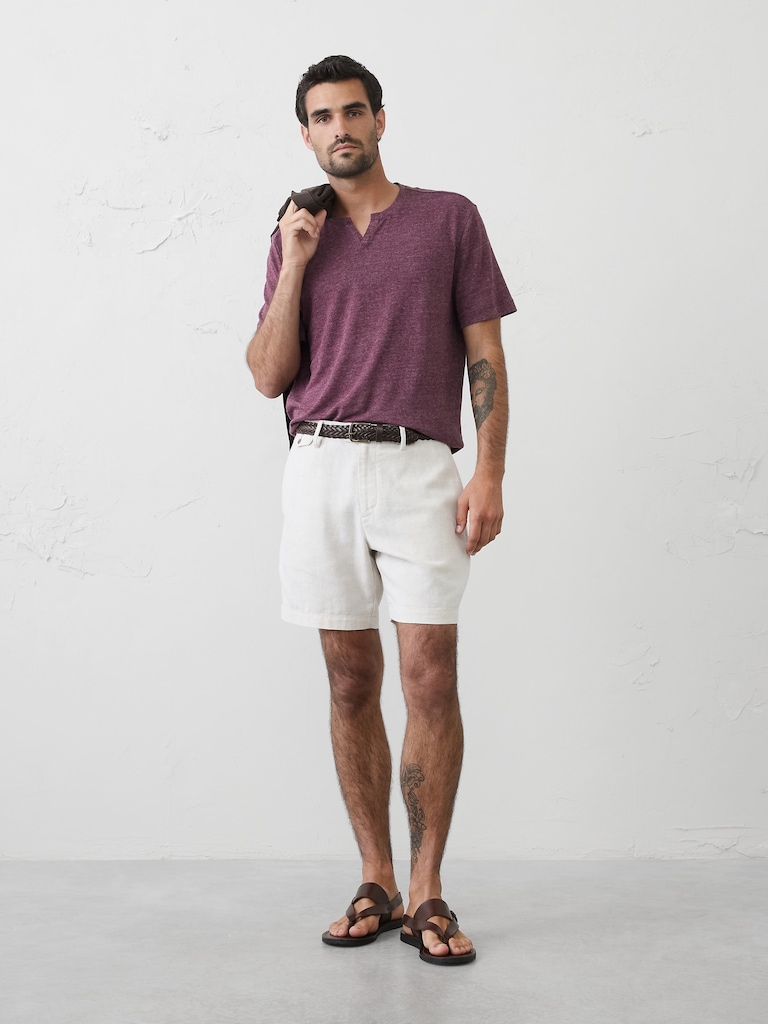 Standard-Fit Linen-Blend Notch T-Shirt